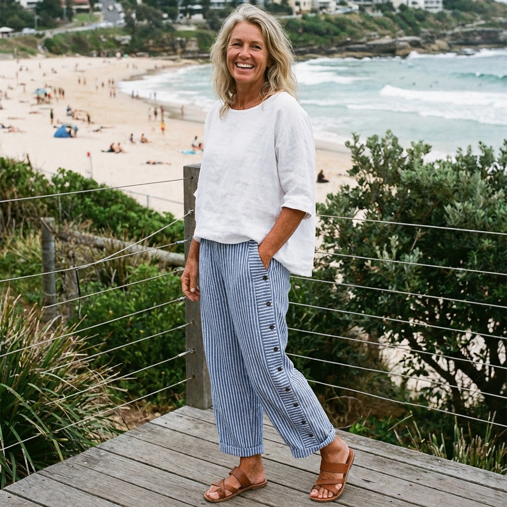 Sera™ - Striped Button-Accent Pants