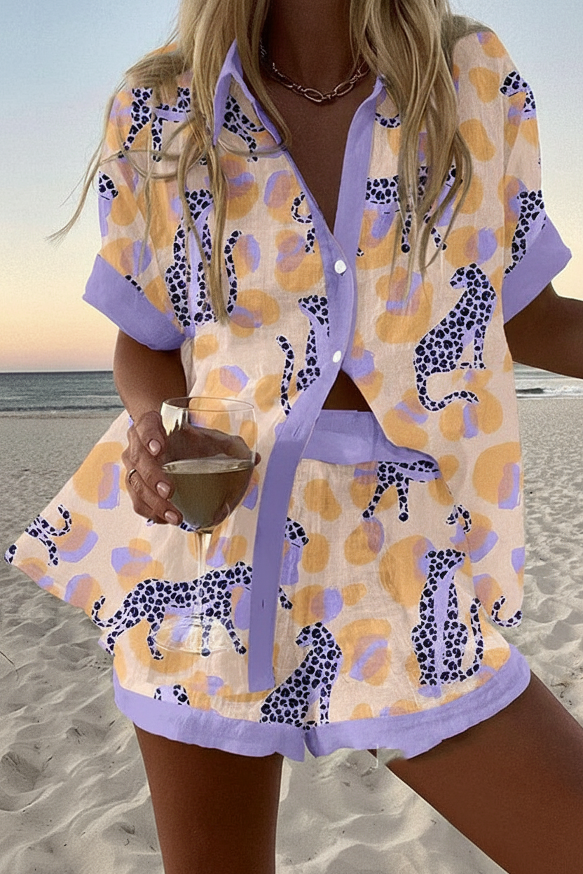 Reolia - Short Summer Suit in Leopard Print