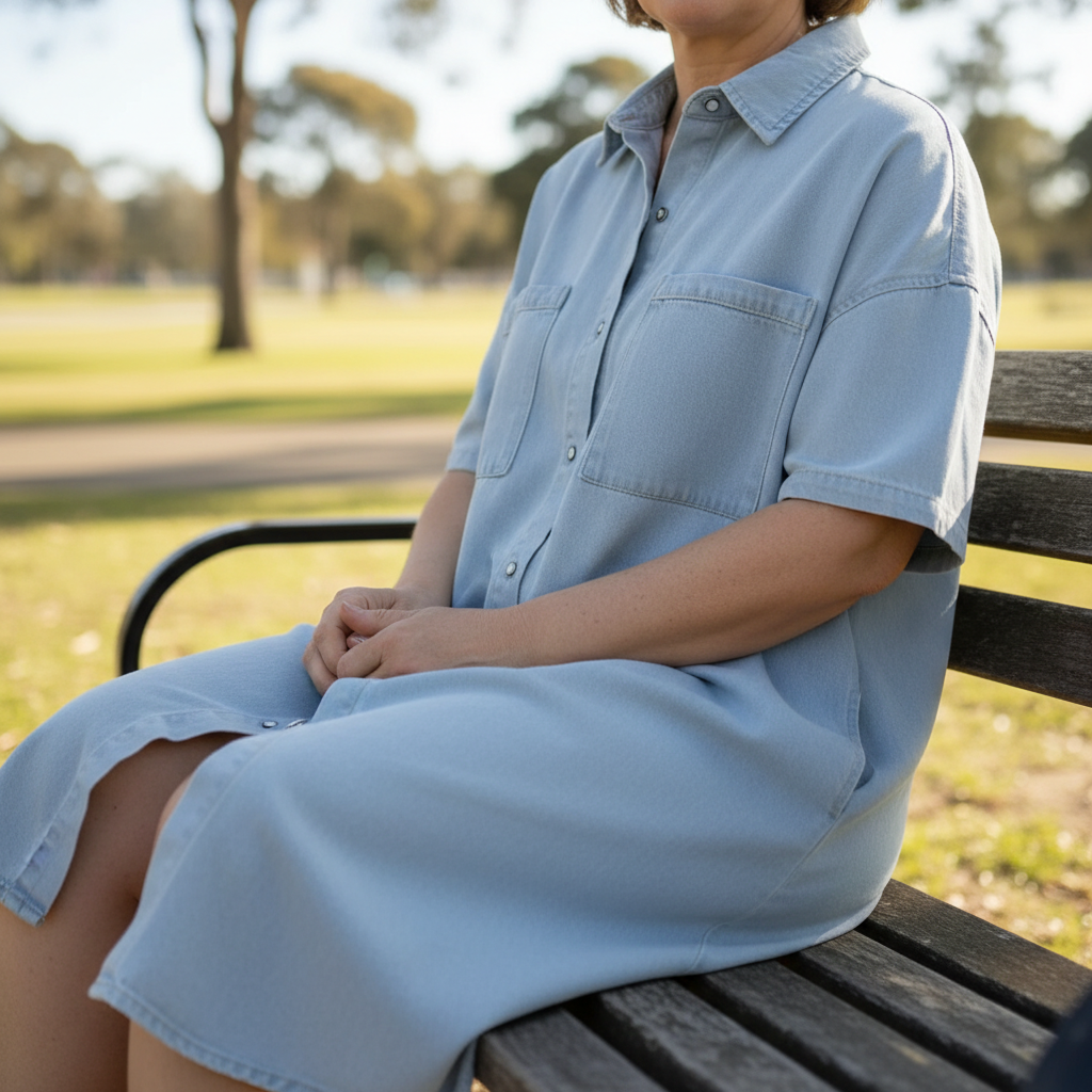 Vaelora™ – Relaxed Denim Midi Shirt Dress