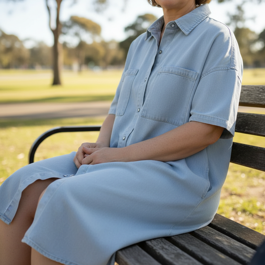 Vaelora™ – Relaxed Denim Midi Shirt Dress