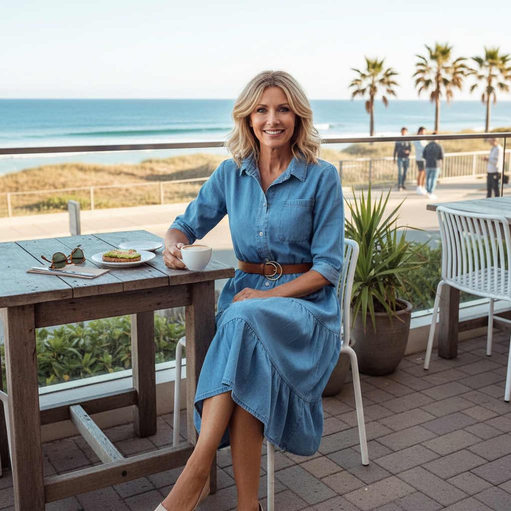 Elowyn™ – Belted Tiered Denim Midi Dress