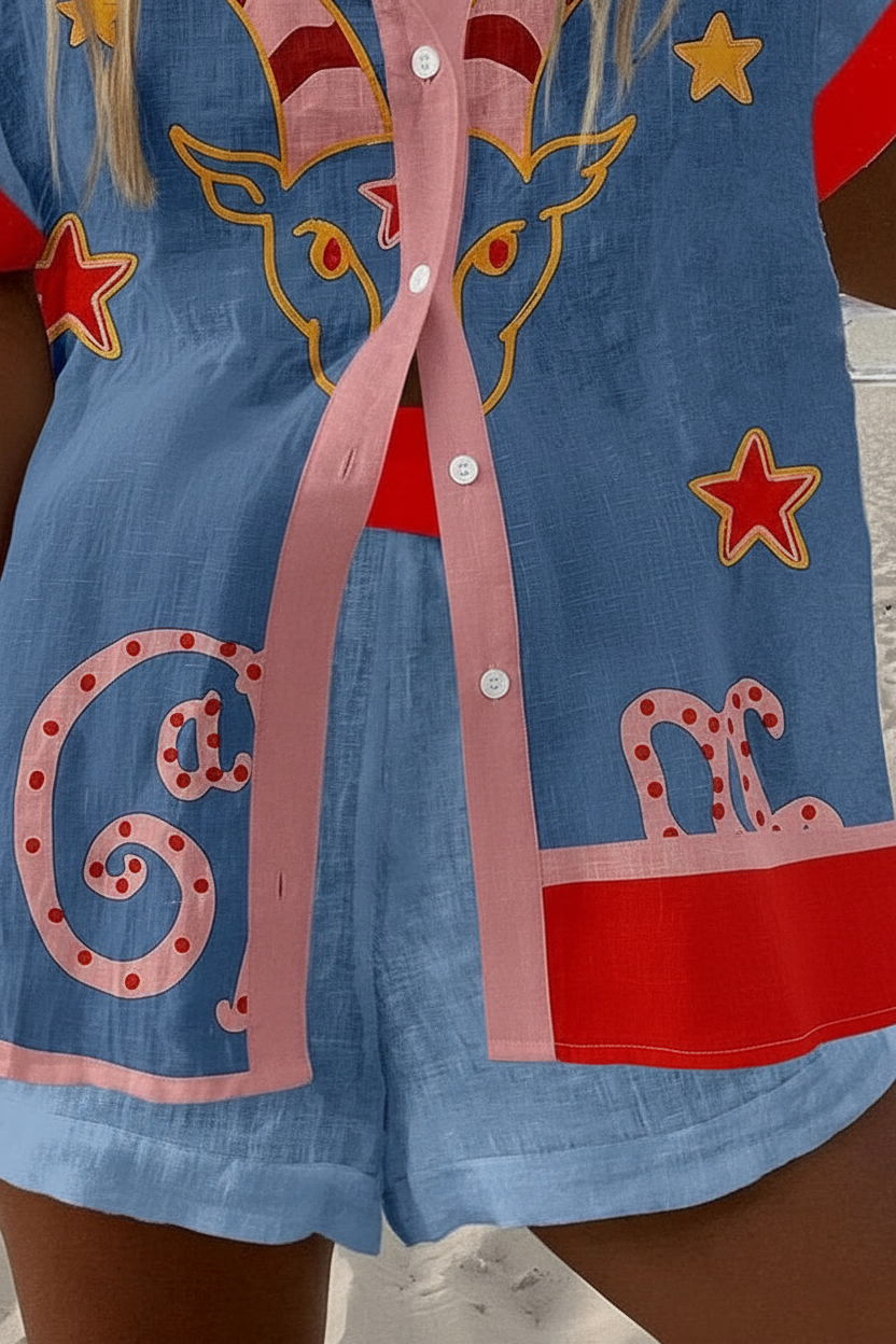 Jorelle – Short Summer Suit with Goat Motif