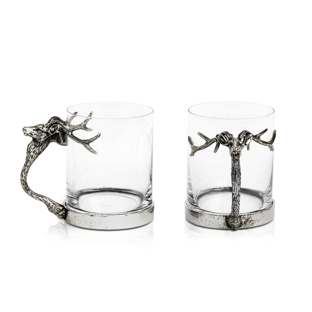 Silver Stag Deer Glass Mug