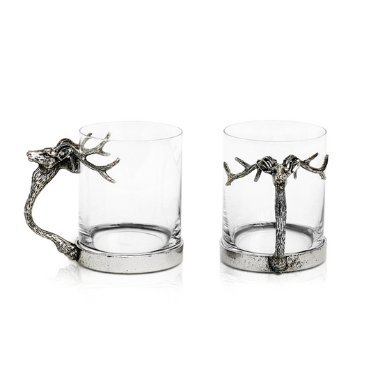 Silver Stag Deer Glass Mug
