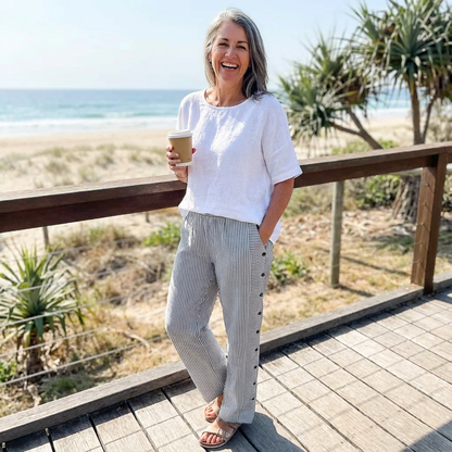 Sera™ - Striped Button-Accent Pants