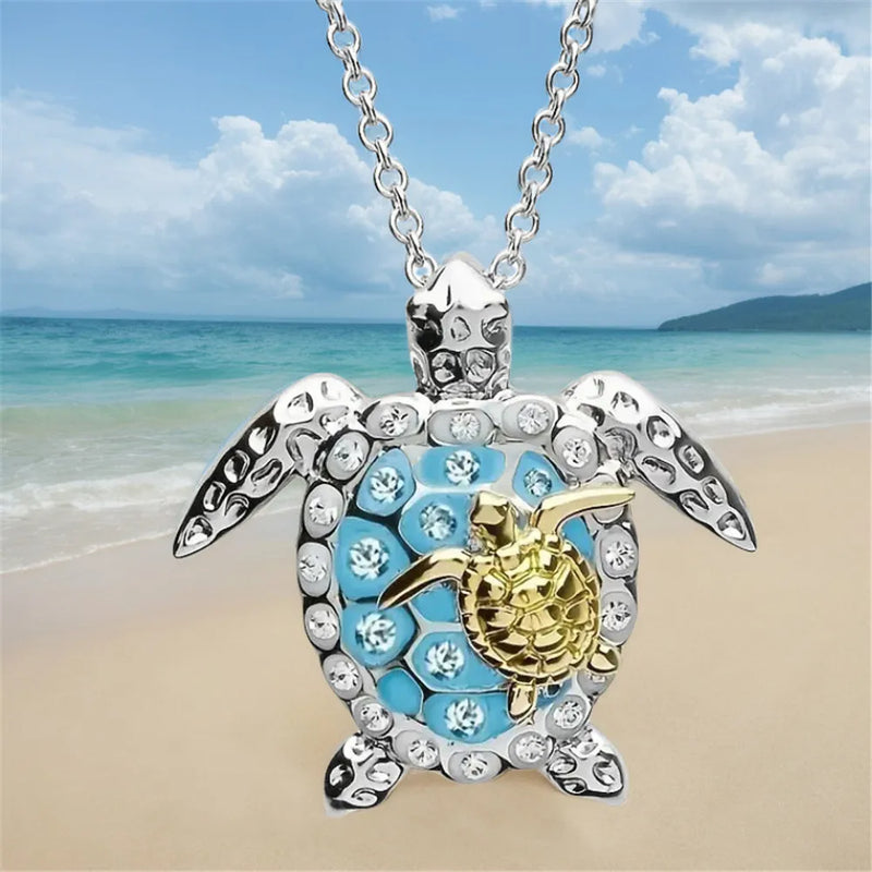 Sea Turtle Pendant Necklace - Vintage Silver