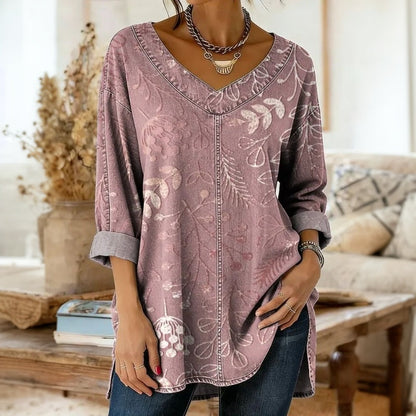Vintage Leaf Print Blouse