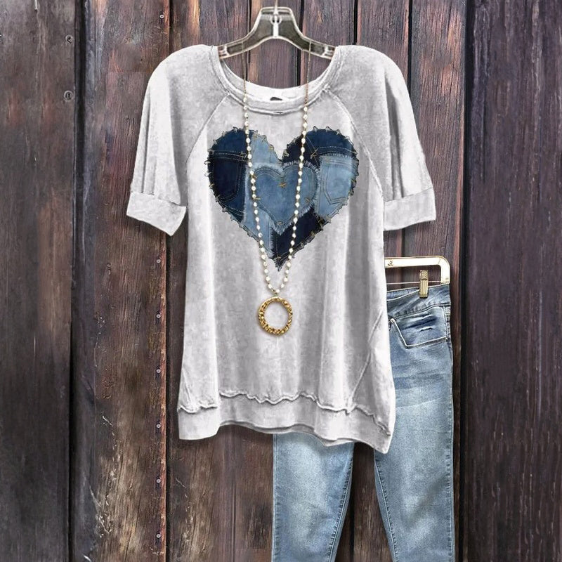 Vintage Heart Print T-Shirt