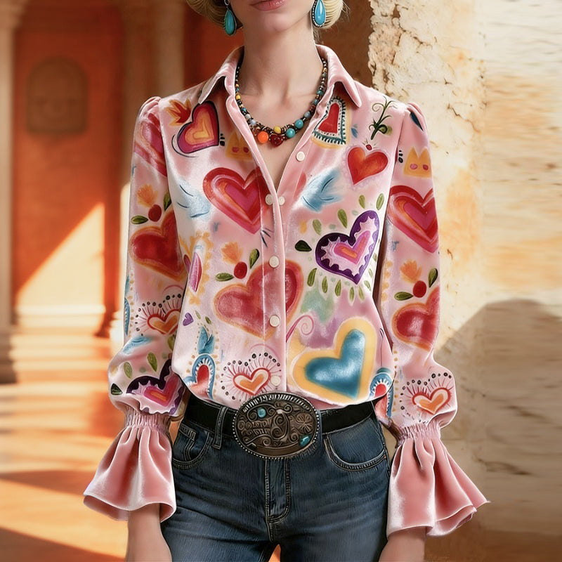 Vintage Heart Print Shirt