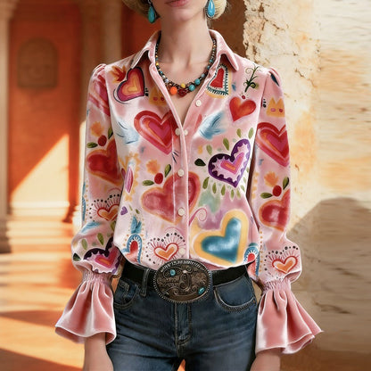 Vintage Heart Print Shirt
