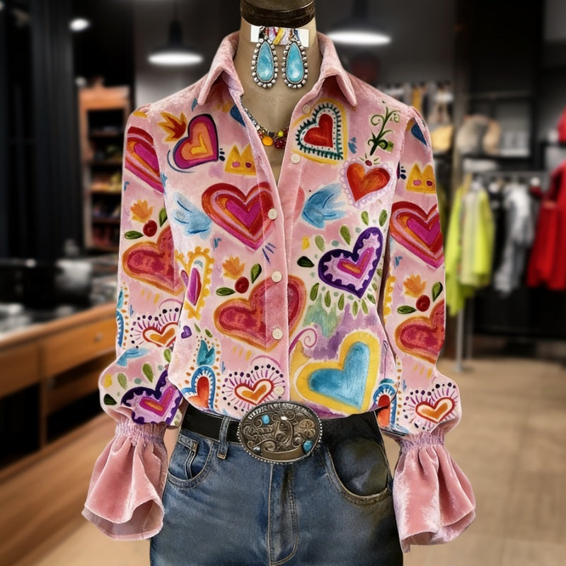 Vintage Heart Print Shirt
