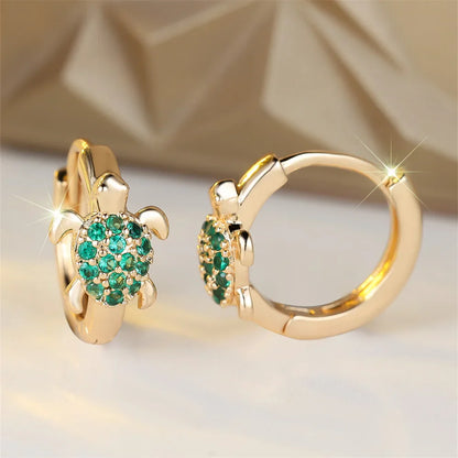 Sea Turtle Hoop Earrings with Sparkling Zircon