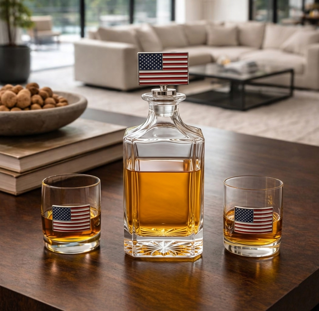 USA Flag Decanter & Whiskey Glass Set