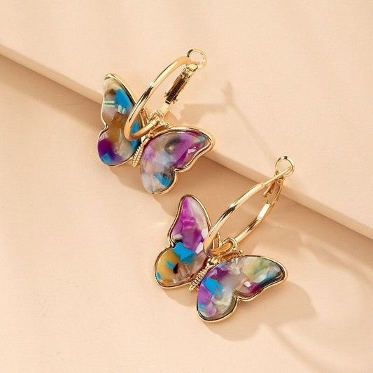Earrings with Multicoloured Butterflies in Gold