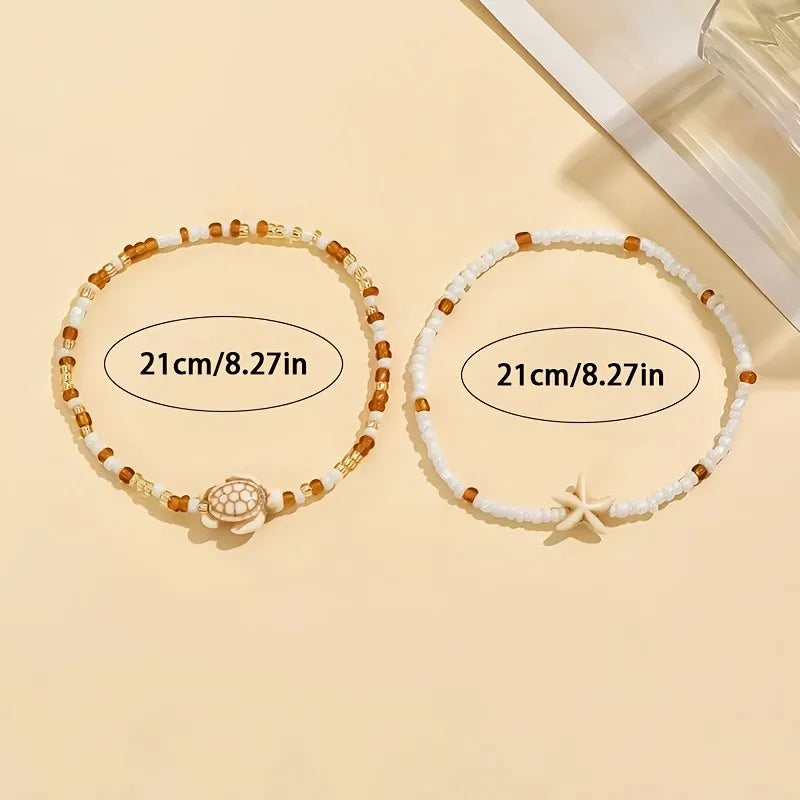 Ocean Dreams Starfish & Turtle Anklet Set