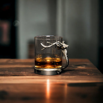 Silver Stag Deer Glass Mug
