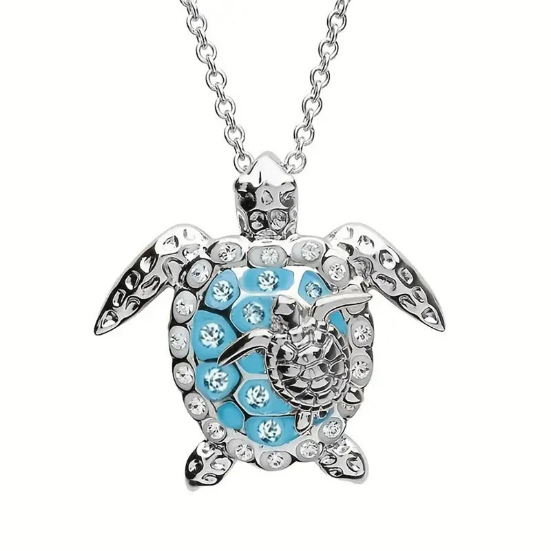 Sea Turtle Pendant Necklace - Vintage Silver