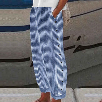 GRACE | Striped Button-Accent Trousers