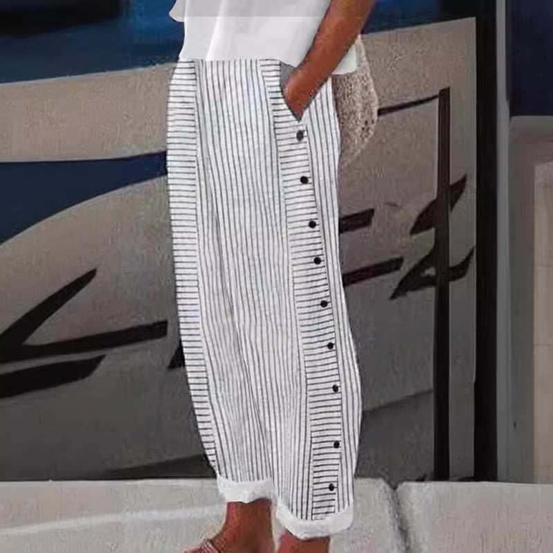 GRACE | Striped Button-Accent Trousers
