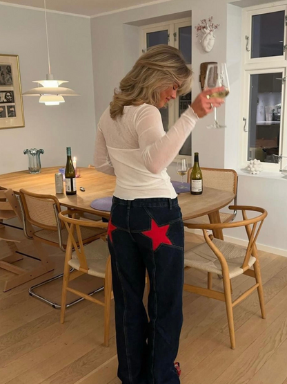 Star Jeans™ With Red Stars - Wide Leg 100% Cotton
