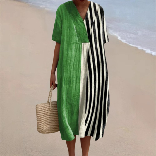 Tahlia™ | Green & Black Striped Summer Dress
