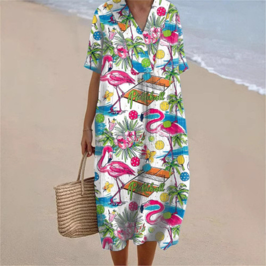 Elara™ | Tropical Flamingo Relaxed Fit Dress
