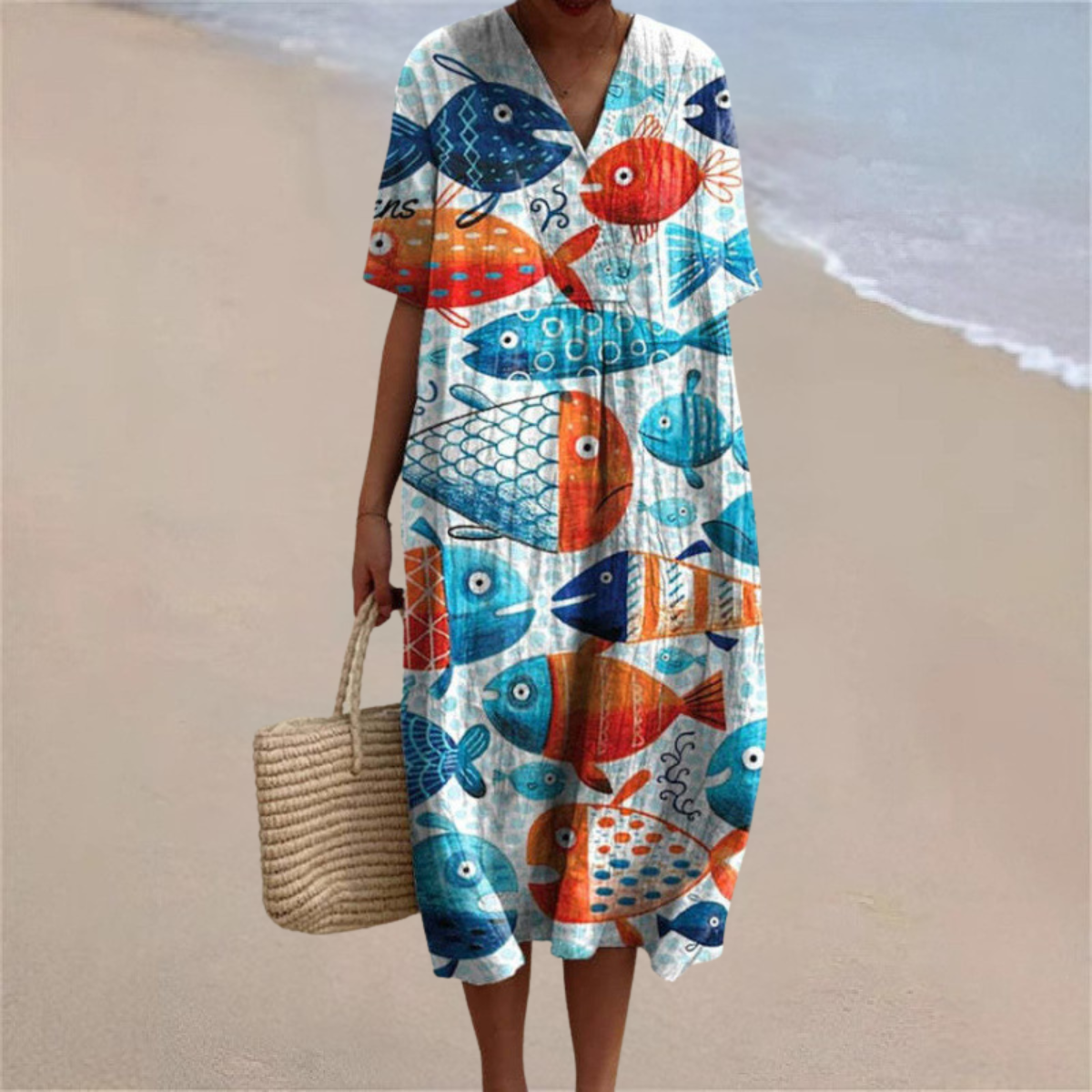 Coralie™ | Colourful Ocean Fish Print Summer Dress