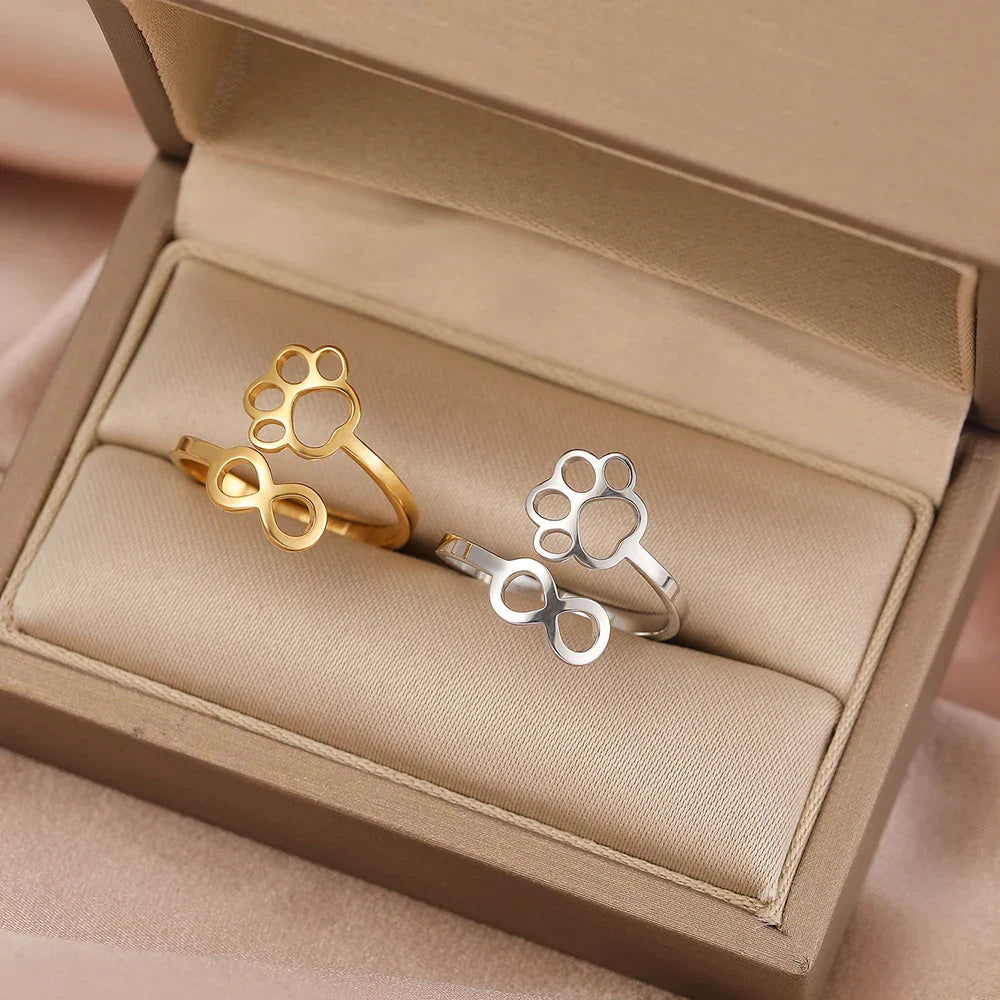 Adjustable Infinity Paw Ring – Stainless Steel