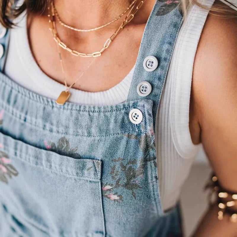 Huigy™ Tailored Floral Denim Jumpsuit