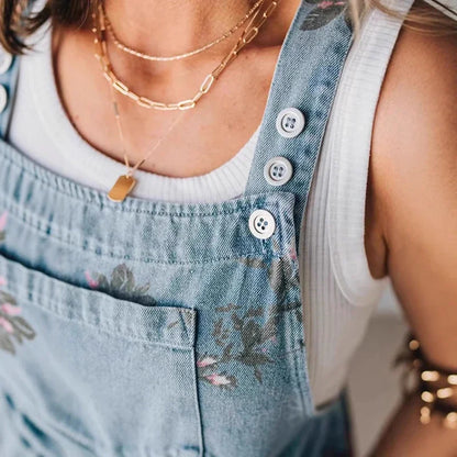 Huigy™ Tailored Floral Denim Jumpsuit