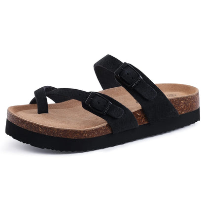 Kidmi New Fashion Women's Sandals Summer Cork Clogs Sandals Classic Women Mules Soft Suede Beach Slides With Adjustable Buckle
