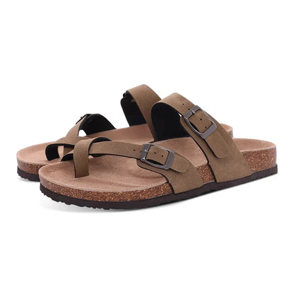 Kidmi New Fashion Women's Sandals Summer Cork Clogs Sandals Classic Women Mules Soft Suede Beach Slides With Adjustable Buckle