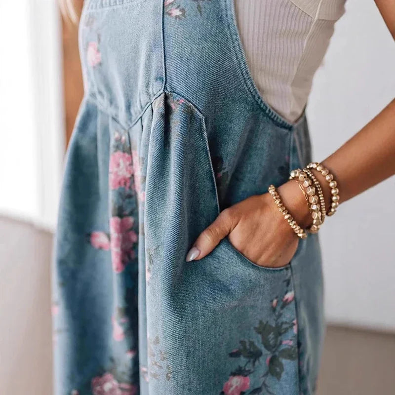 Huigy™ Tailored Floral Denim Jumpsuit
