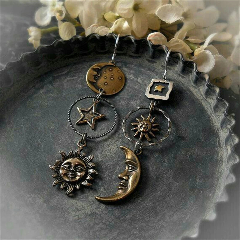 Hoop Earrings with Sun and Moon Pendant