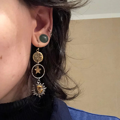 Hoop Earrings with Sun and Moon Pendant