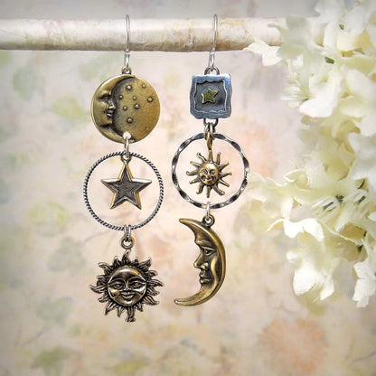 Hoop Earrings with Sun and Moon Pendant