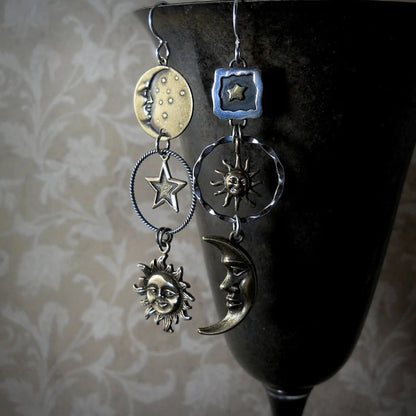 Hoop Earrings with Sun and Moon Pendant