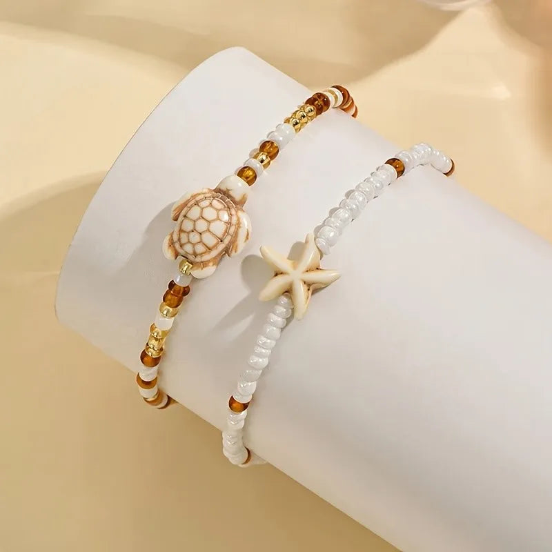 Ocean Dreams Starfish & Turtle Anklet Set