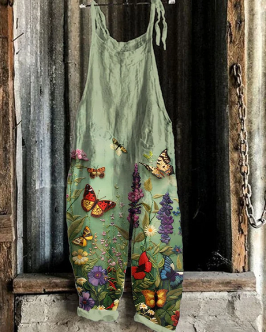 Solea | Lightweight artisanal overalls with butterflies and flowers