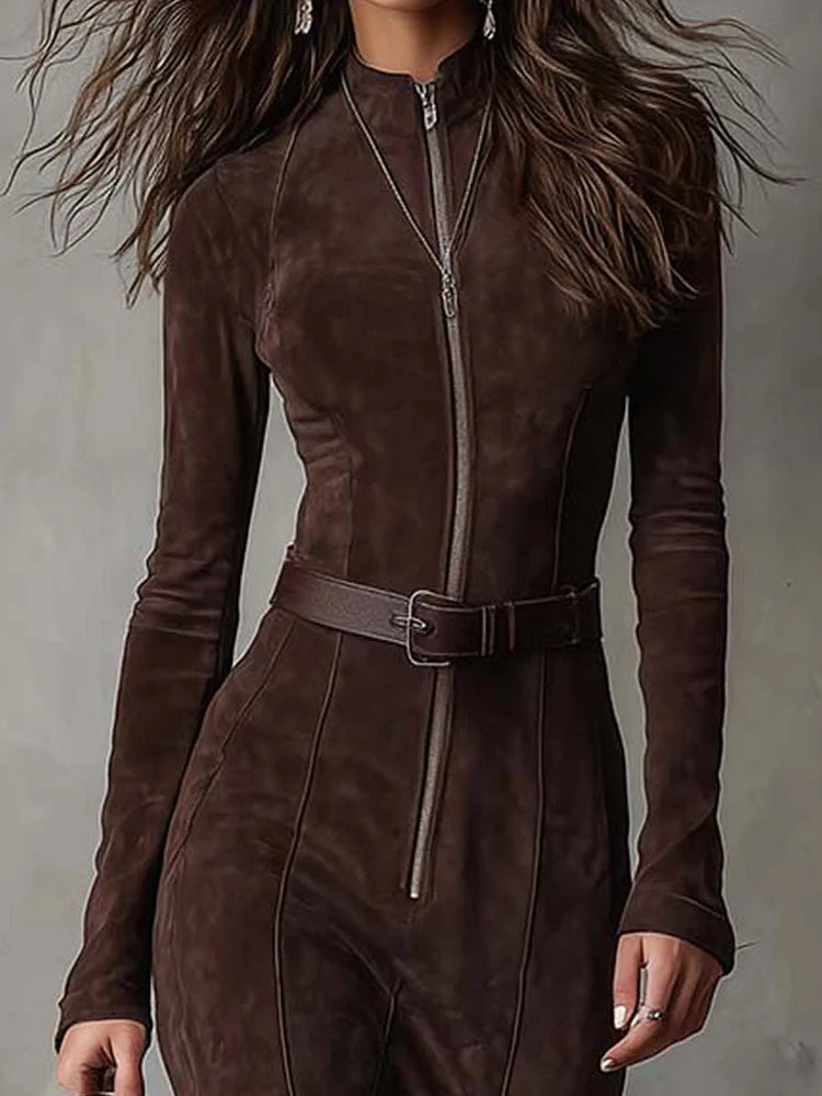 Jess | Suede Dress with Belt and Zipper