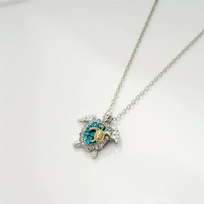 Sea Turtle Pendant Necklace - Vintage Silver