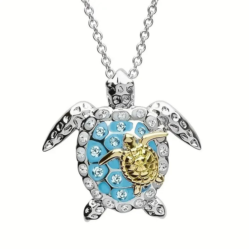 Sea Turtle Pendant Necklace - Vintage Silver
