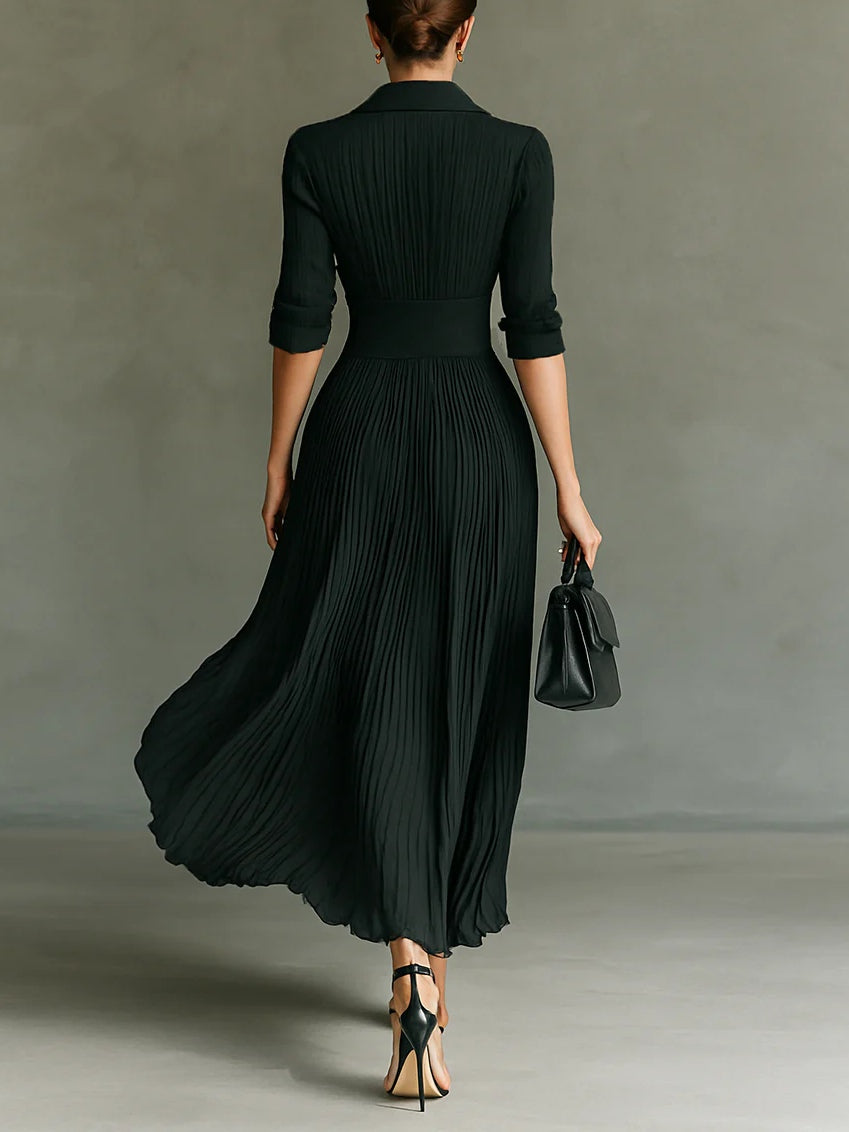 Evren™ – ELEGANT LONG SLEEVE PLEATED COLLAR MAXI DRESS