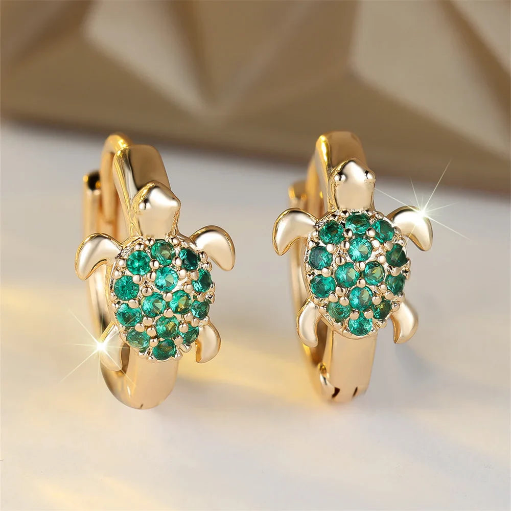 Sea Turtle Hoop Earrings with Sparkling Zircon