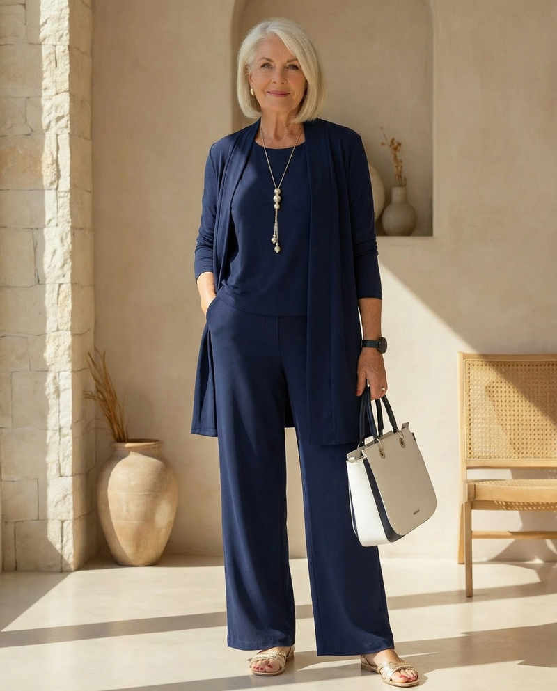 Celeste™ – Elegant 3-Piece Set (Long Cardigan, Top & Pants)