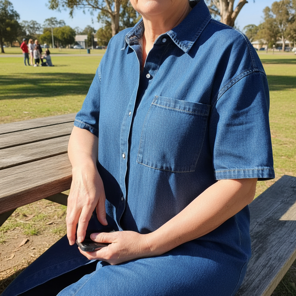 Vaelora™ – Relaxed Denim Midi Shirt Dress