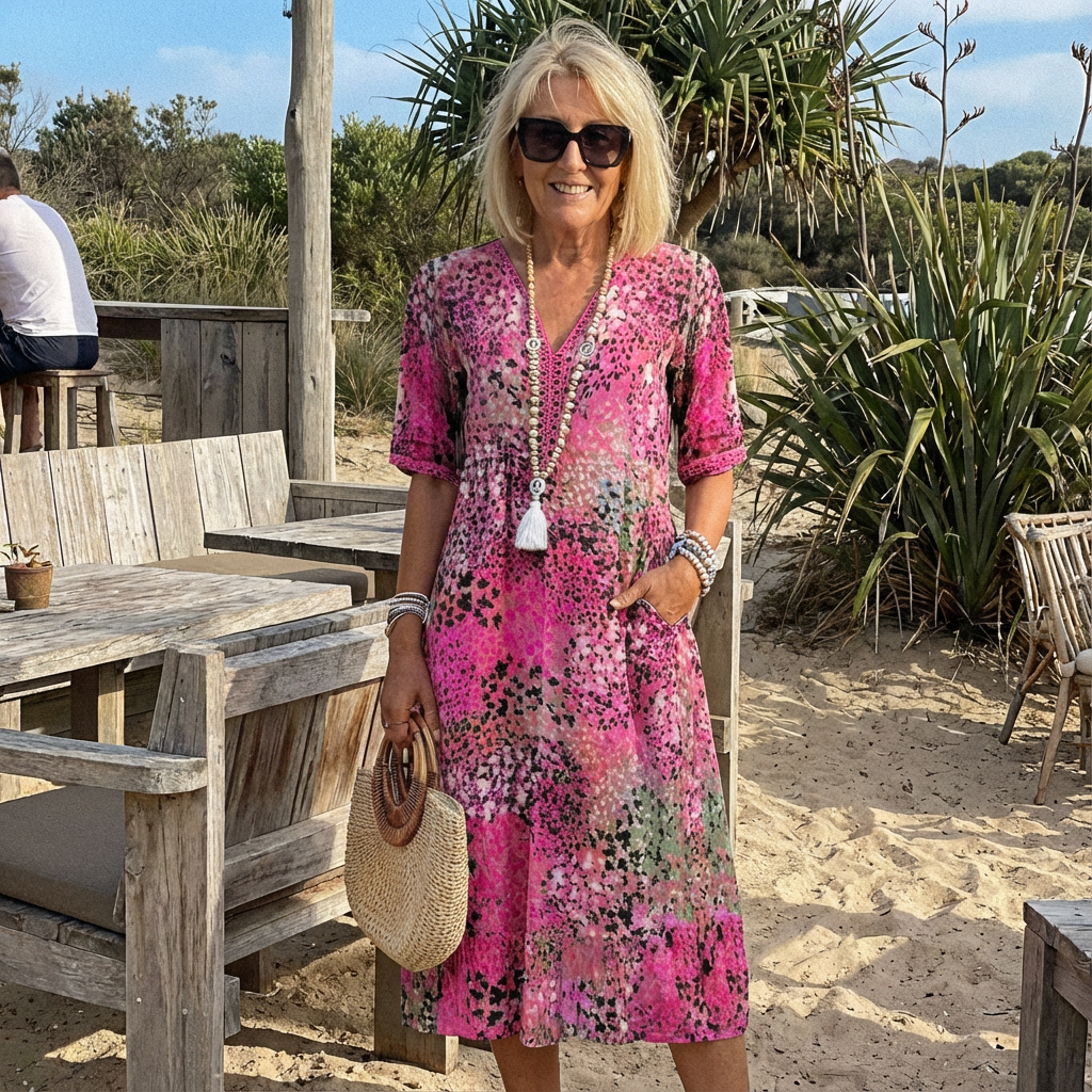 Sofia™ - Elegant Floral Midi Dress with Tummy Coverage