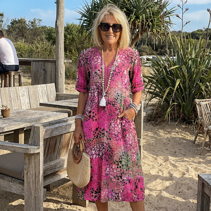 Sofia™ - Elegant Floral Midi Dress with Tummy Coverage