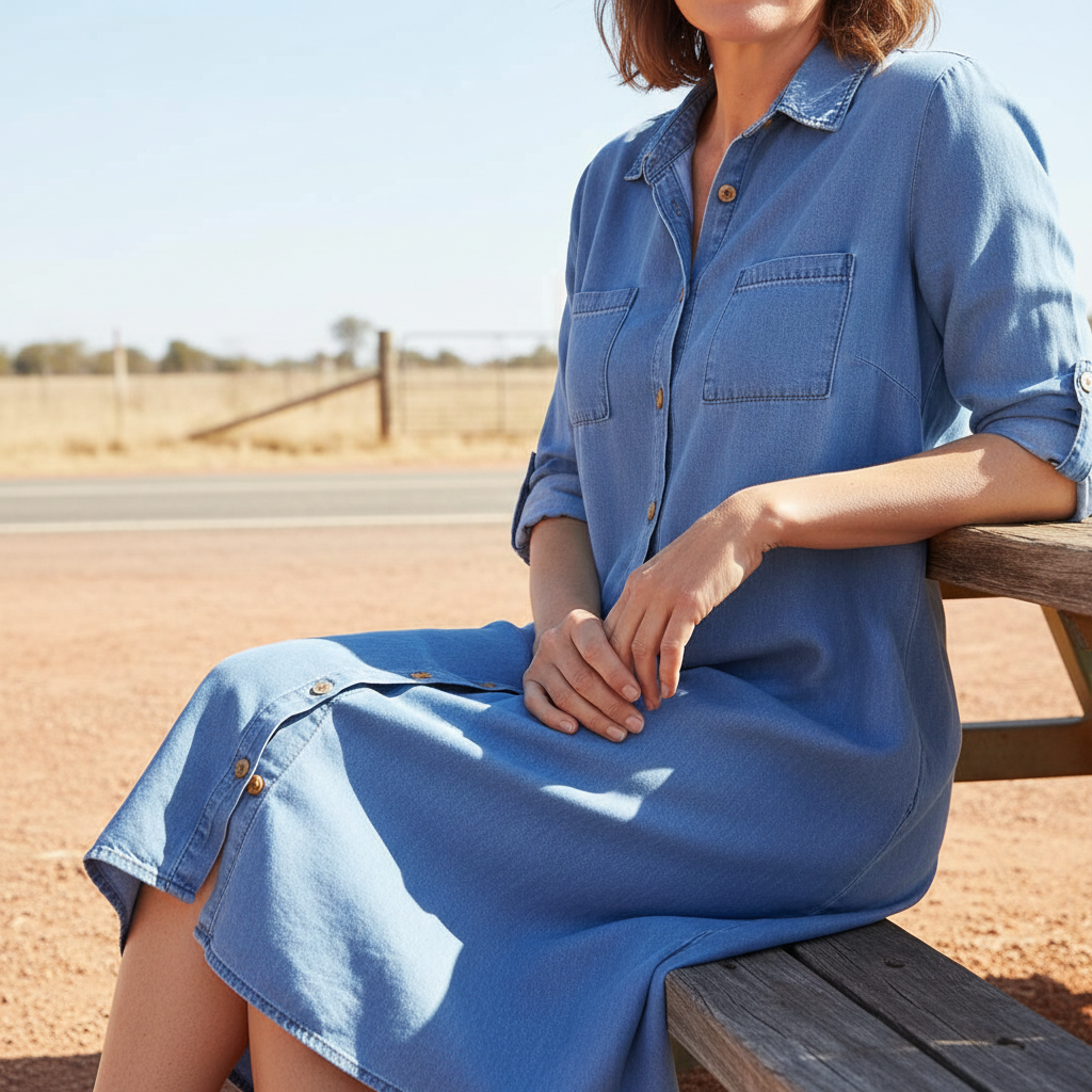 Brielle™ – Polo Neck Denim Shirt Dress