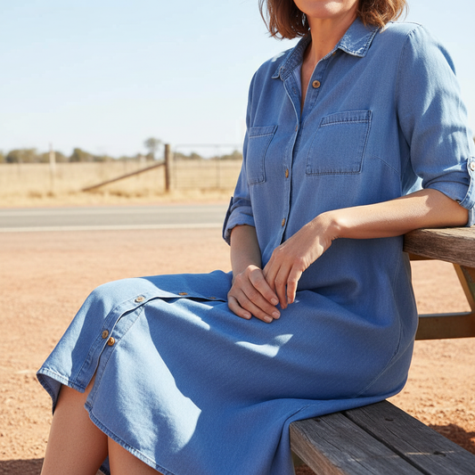 Brielle™ – Polo Neck Denim Shirt Dress